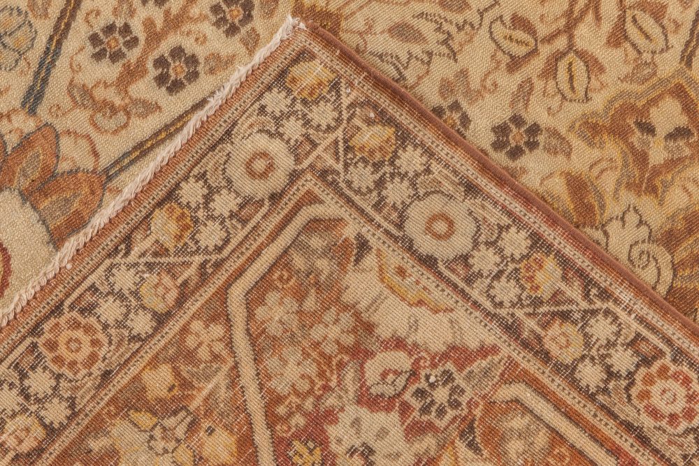 Early 20th Century Persian Tabriz Floral Beige, Sepia & Brown Handmade Wool Rug BB6623