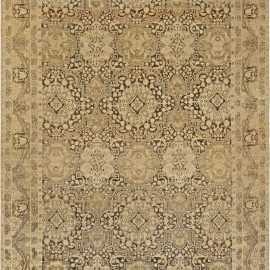 Antique Tabriz Persian Allover Floral In Warm Tan Hand-Knotted Wool Carpet – Circa 1900 BB6801