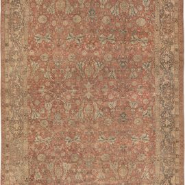 Antique Persian Tabriz Taupe, Camel and Red Handmade Wool Rug BB6592