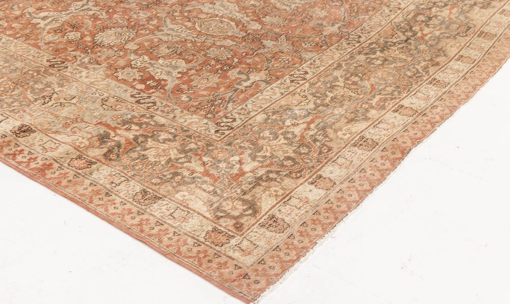 Antique Persian Tabriz Taupe, Camel and Red Handmade Wool Rug BB6592