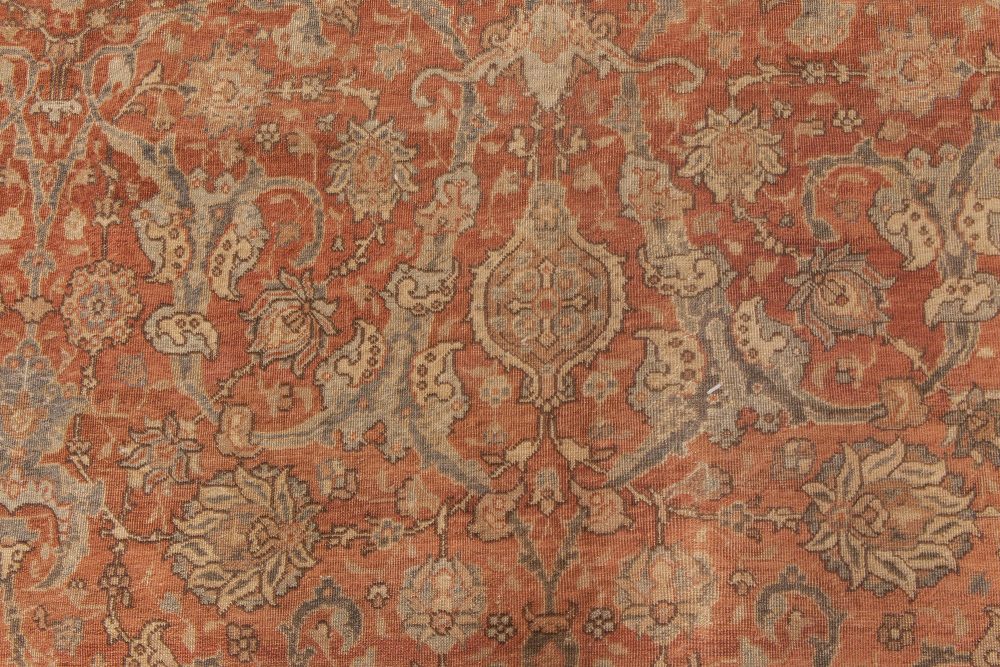 Antique Persian Tabriz Taupe, Camel and Red Handmade Wool Rug BB6592