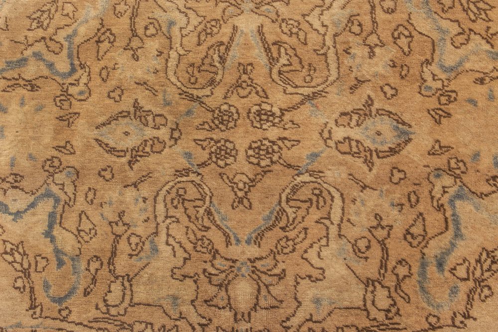 Antique Persian Tabriz Floral Light Brown and Blue Handwoven Wool Rug BB6603