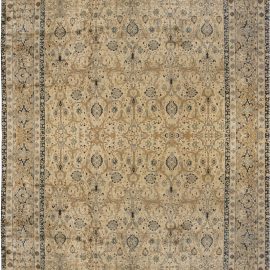 Antique Tabriz Persian Floral Allover Soft Beige Hand-Knotted Wool Rug – Circa 1900 BB6604