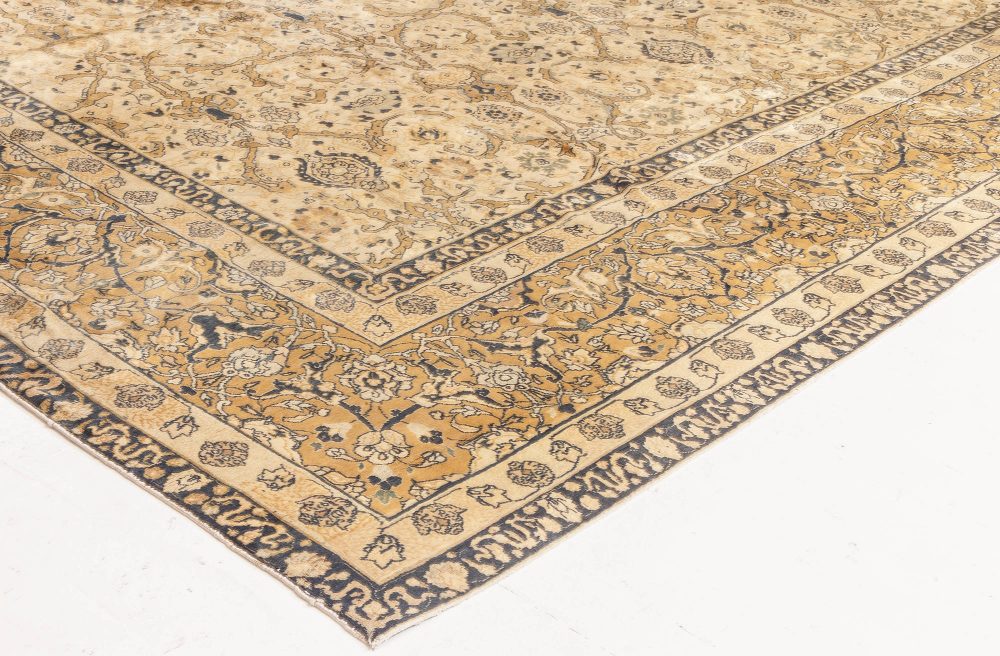 Antique Persian Tabriz Beige Handwoven Wool Rug BB6604