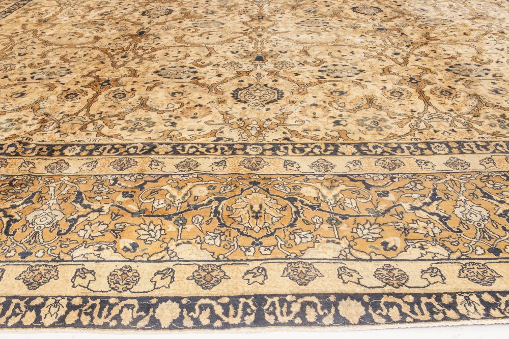 Antique Persian Tabriz Beige Handwoven Wool Rug BB6604