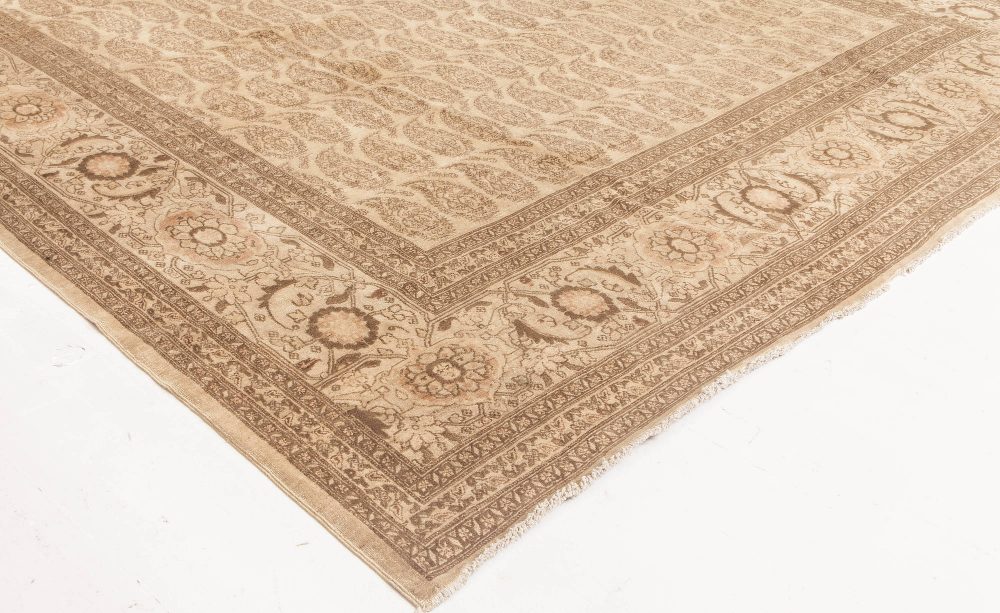 Antique Persian Tabriz Golden Beige & Brown Handwoven Wool Rug BB6599