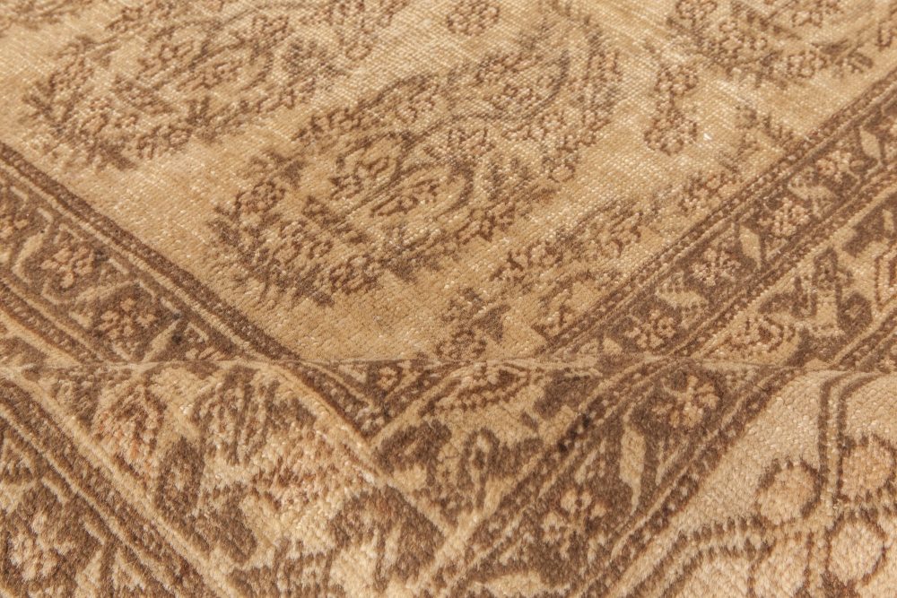 Antique Persian Tabriz Golden Beige & Brown Handwoven Wool Rug BB6599