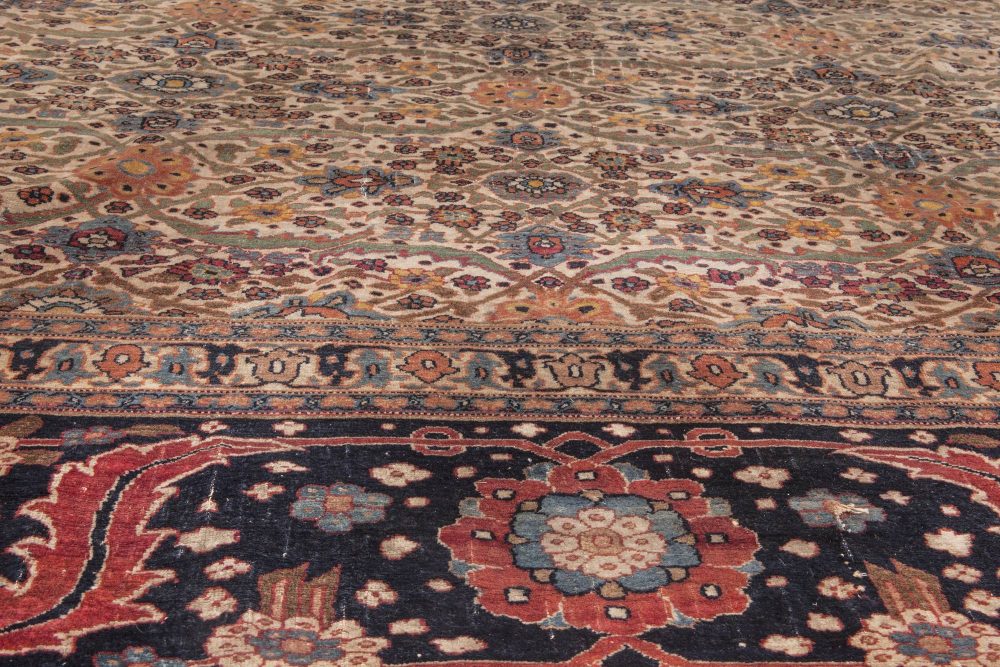 19th Century Persian Tabriz Hand Knotted Wool Rug BB6585