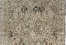 Antique Persian Tabriz Beige, Brown & Blue Handwoven Wool Rug BB6895