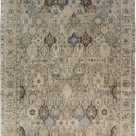 Antique Persian Tabriz Beige, Brown & Blue Handwoven Wool Rug BB6895