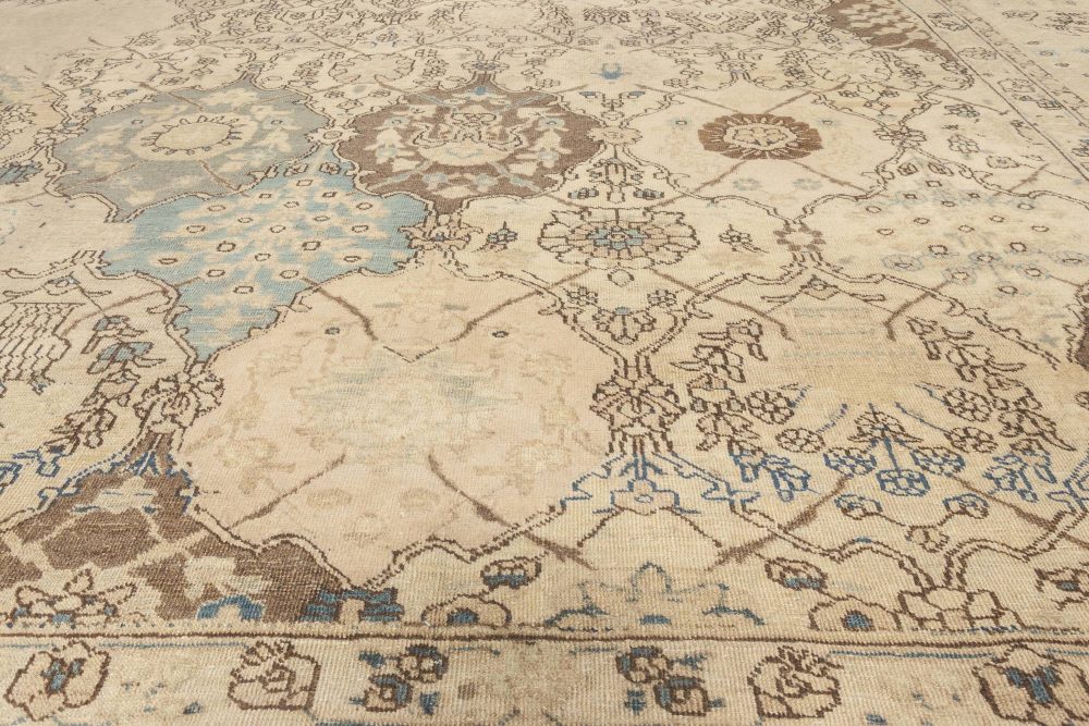 Antique Persian Tabriz Beige, Brown & Blue Handwoven Wool Rug BB6895