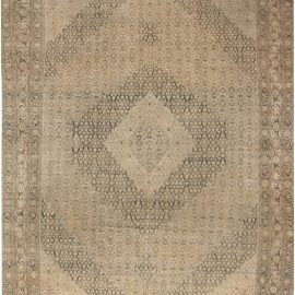 Antique Tabriz Persian Medallion Floral Oversized Warm Tan Hand-Knotted Wool Rug – Circa 1900 BB6595