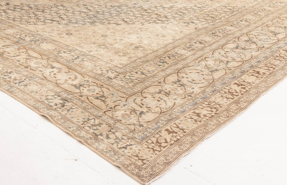 Antique Persian Tabriz Camel and Brown Handwoven Wool Carpet BB6595