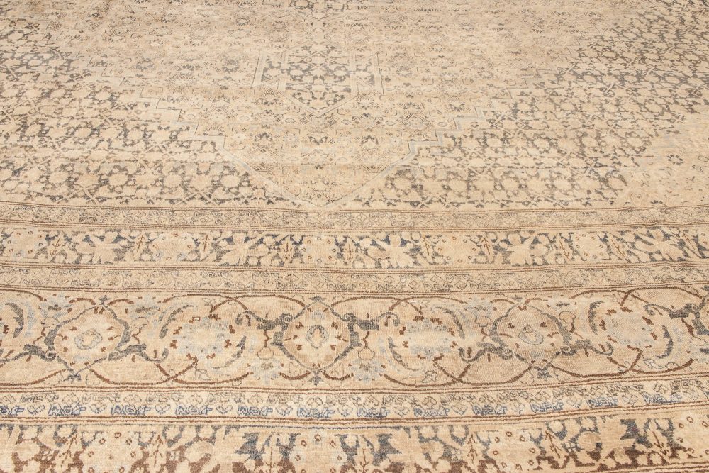 Antique Persian Tabriz Camel and Brown Handwoven Wool Carpet BB6595