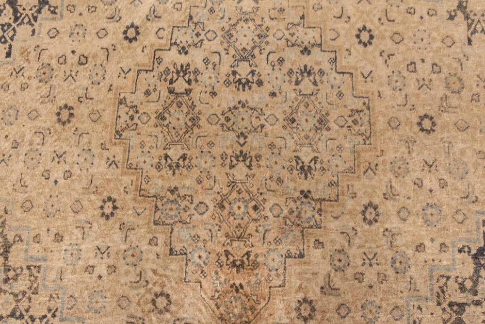 Antique Persian Tabriz Camel and Brown Handwoven Wool Carpet BB6595