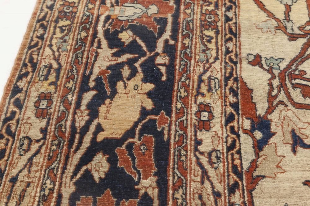 19th Century Persian Tabriz Cream, Brown, Gray and Black Handwoven Wool Rug BB6898