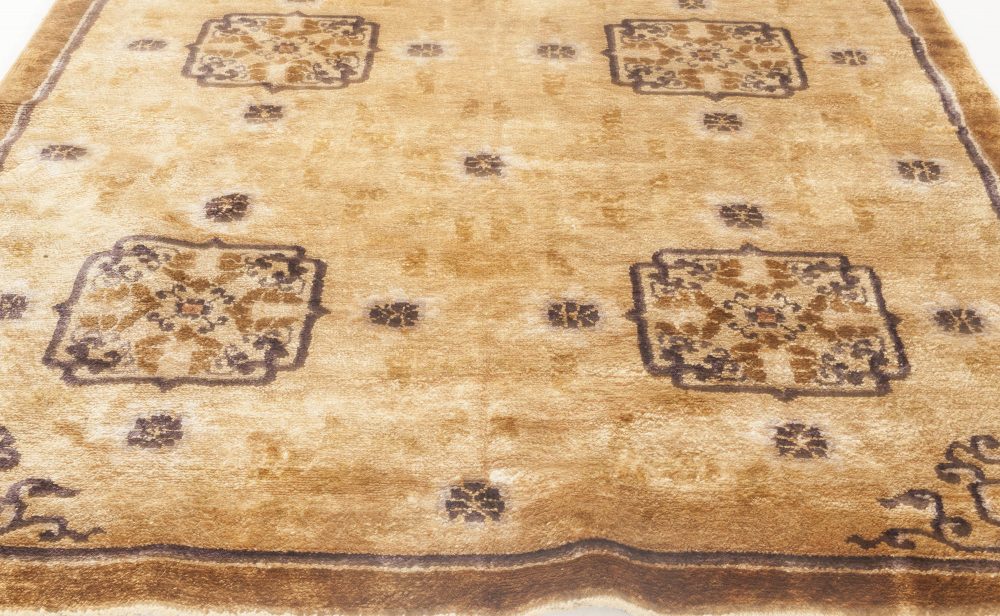 Antique Chinese Geometric Sandy Beige, Camel, Anthracite Handmade Silk Rug BB6891