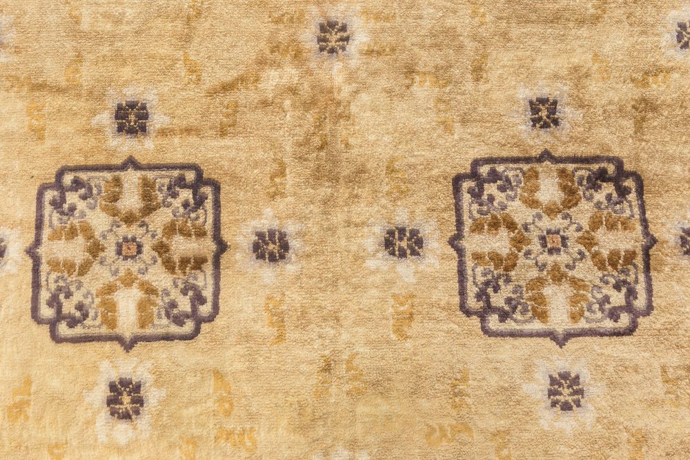 Antique Chinese Geometric Sandy Beige, Camel, Anthracite Handmade Silk Rug BB6891