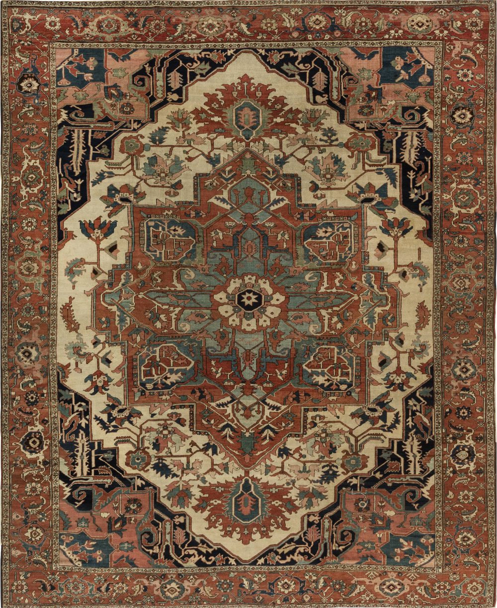 Rusty, Beige, Pale Green and Brown Persian Heriz Carpet BB6847