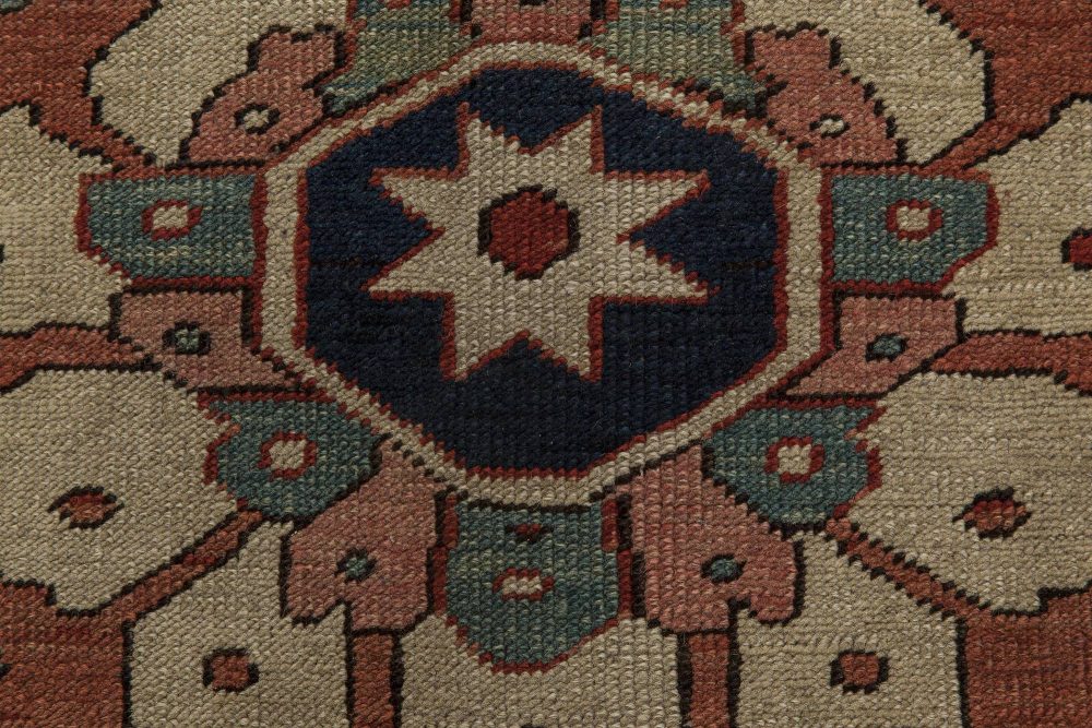 Rusty, Beige, Pale Green and Brown Persian Heriz Carpet BB6847