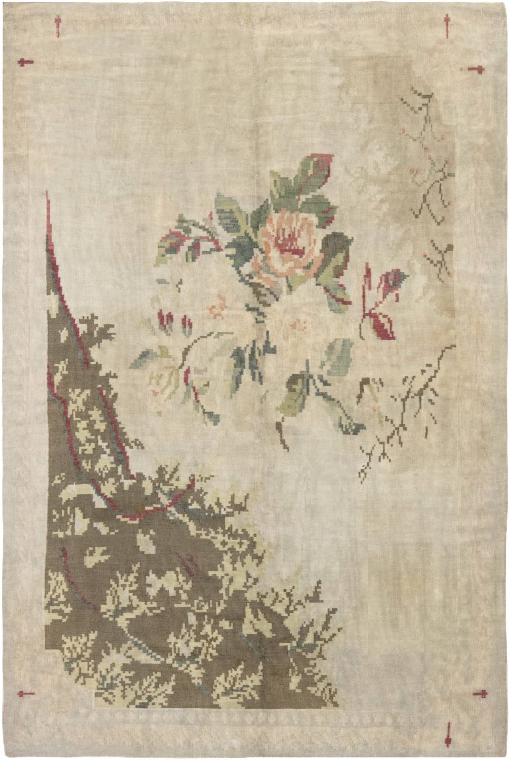 Early 20th Century Bessarabian Handmade Wool Rug in Red, Beige and Green BB6630