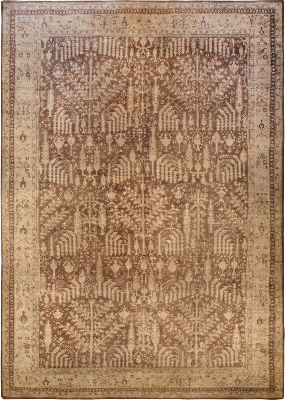 Large Antique Turkish Oushak Floral Brown and Sand Handwoven Wool Rug BB6730