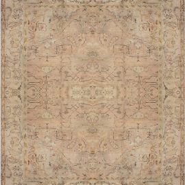 Oushak Turkish Antique Medallion Floral Soft Beige Hand-Knotted Wool Rug – Circa 1900 BB6770