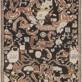 19th Century Karabagh Brick Red, White and Brown Handwoven Wool Rug BB6629