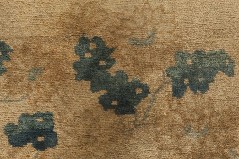 Art Deco Narrow & Long Floral Chinese Beige, Teal Wool Runner (Size Adjusted) BB6867