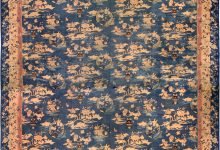 Vintage Chinese Botanic Blue, Gold & Beige Wool Carpet BB6697