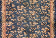 Vintage Chinese Botanic <mark class='searchwp-highlight'>Blue</mark>, Gold & Beige Wool Carpet BB6697