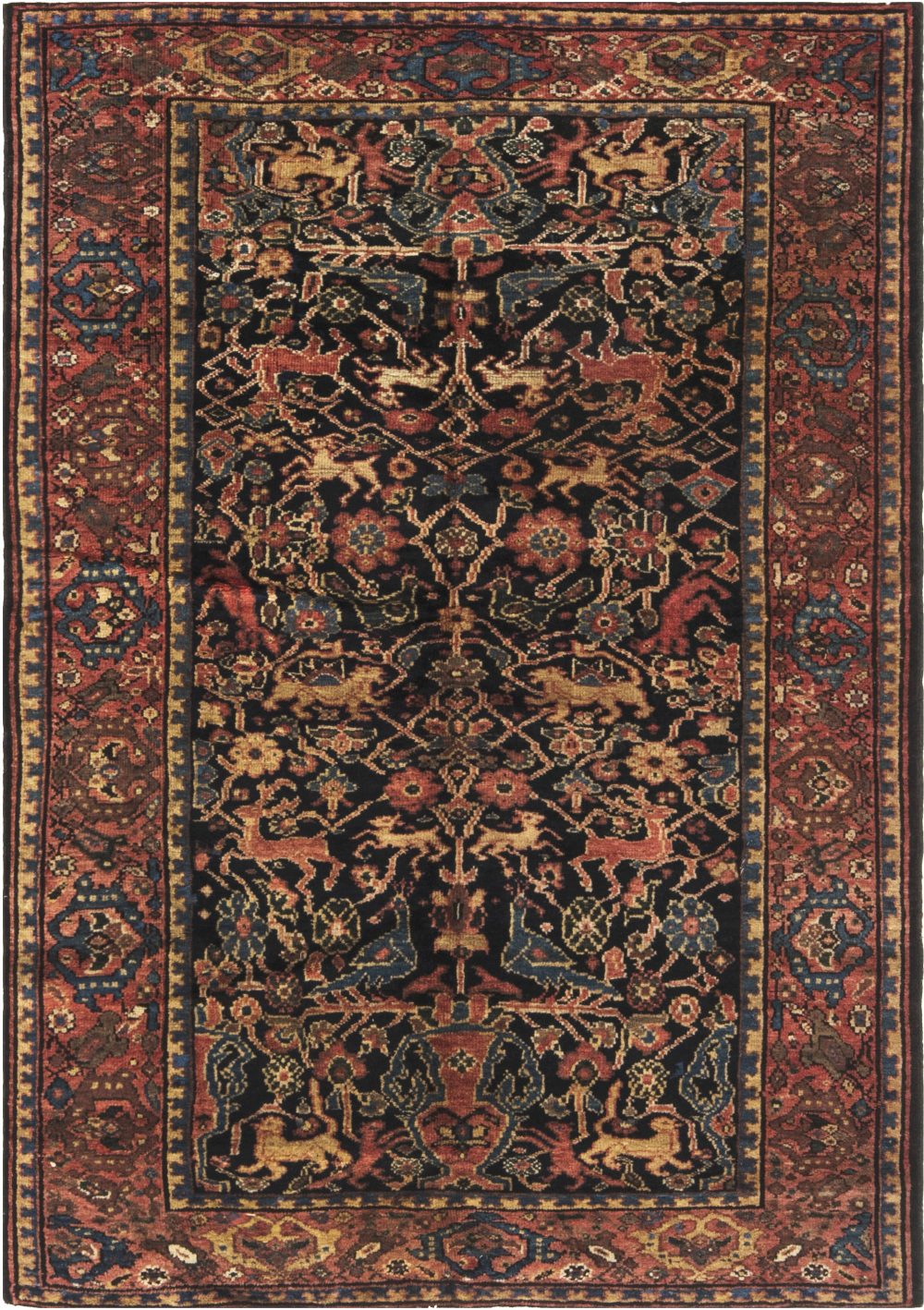 Authentic Antique Persian Feraghan Animal, Botanic Handmade Wool Rug BB6631