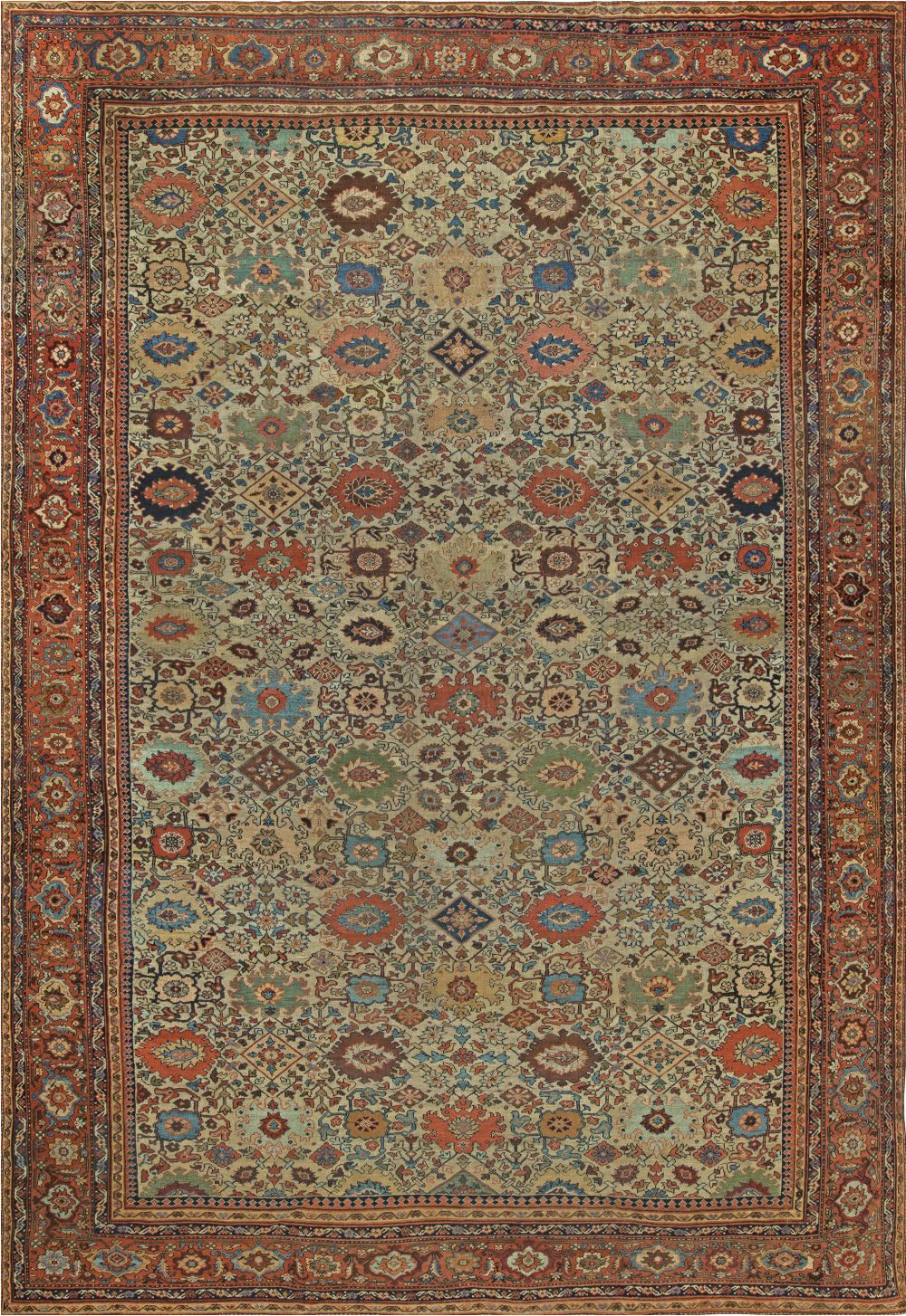 Authentic 19th Century Sultanabad Handwoven Wool Rug BB6825