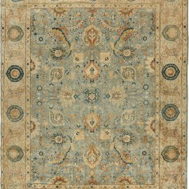 Antique Persian Tabriz Light Blue and Beige Handwoven Wool Rug BB6707