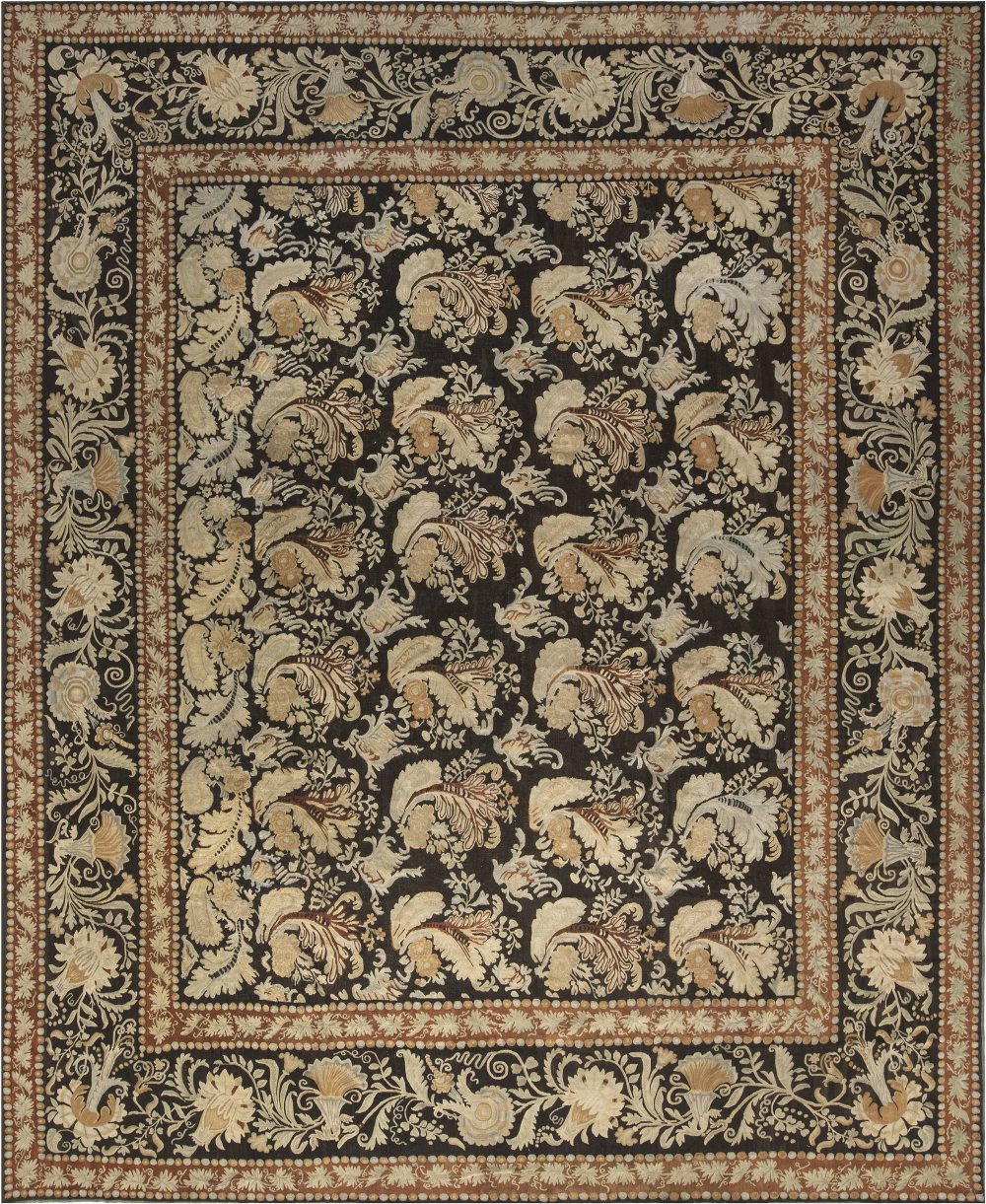 19th Century Russian Bessarabian Black Background Wool Carpet BB6685