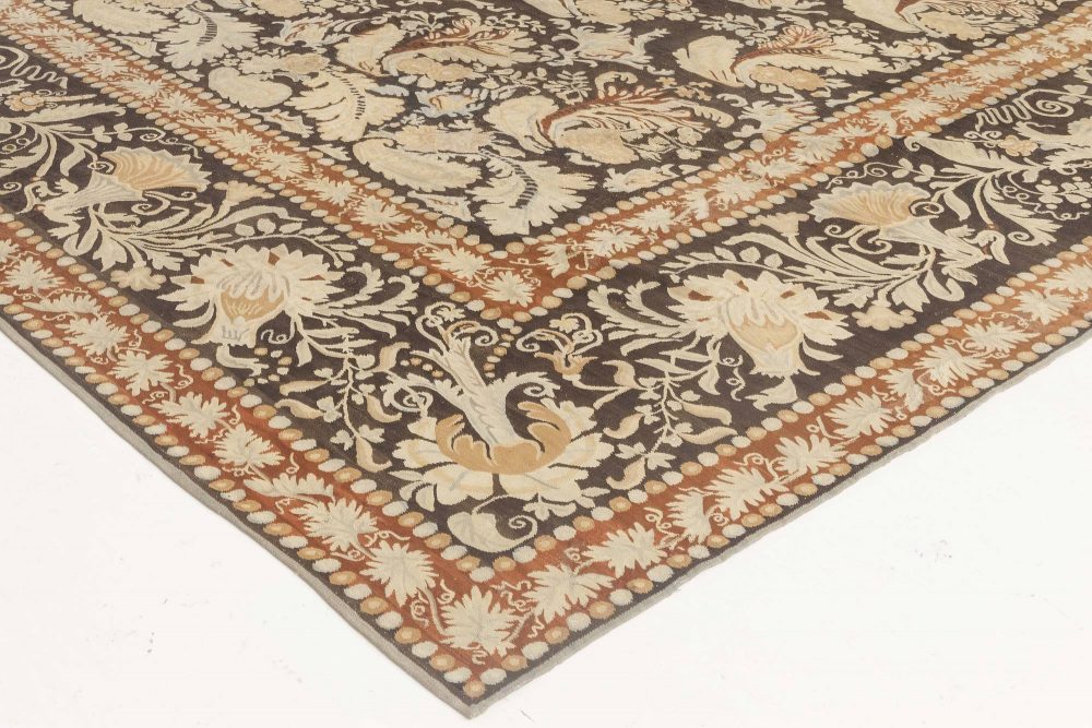 19th Century Russian Bessarabian Black Background Wool Carpet BB6685