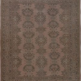 Antique Oushak Turkish Allover Geometric Light Taupe Hand-Knotted Wool Carpet – Circa 1920 BB6836