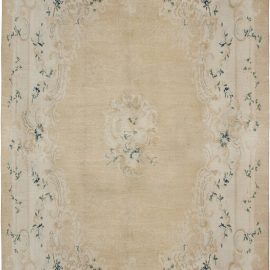 Antique Oushak Turkish Floral Allover Soft Beige Hand-Knotted Wool Rug – Circa 1920 BB6615