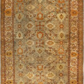 Antique Oushak Turkish Allover Floral Ivory Hand-Knotted Wool Rug – Circa 1880 (Size Adjusted) BB6589