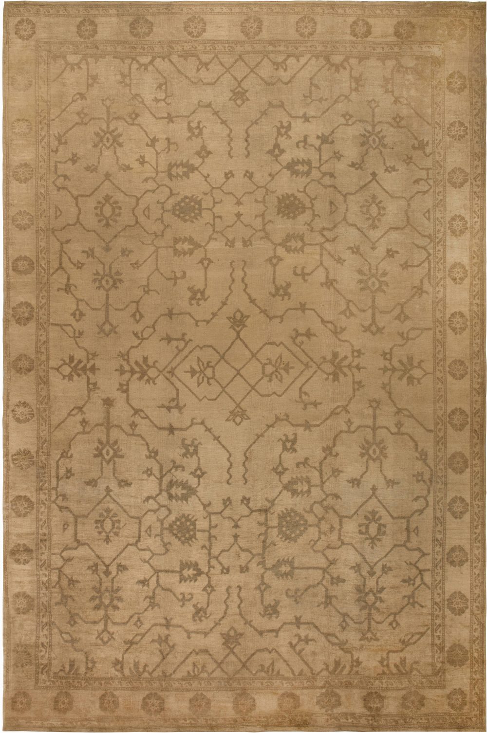 Oversized Antique Turkish Oushak Botanic Brown Handwoven Wool Rug BB6785