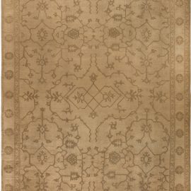 Antique Oushak Turkish Floral Allover Oversized Warm Tan With Classic Taupe Hand-Knotted Wool Rug – Circa 1900 BB6785