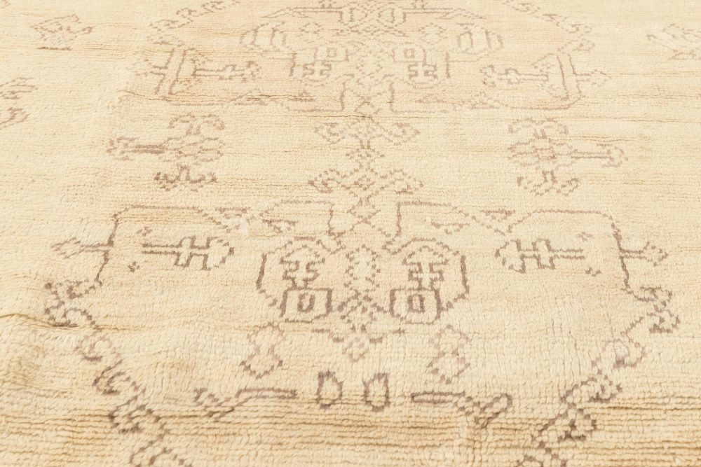 Oversized Antique Turkish Oushak Beige Handmade Wool Carpet BB6805