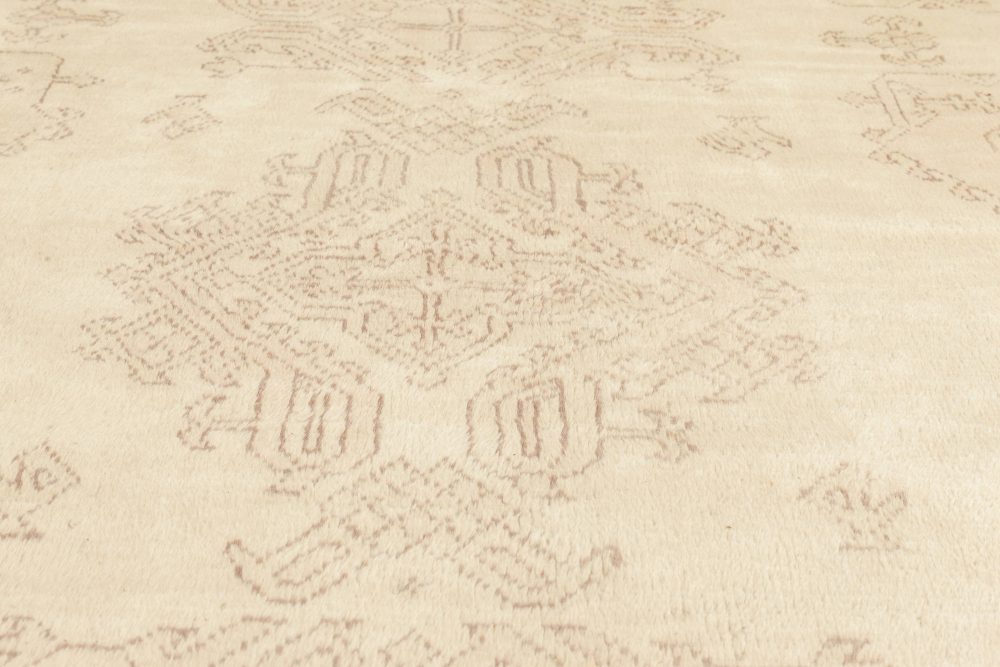 Oversized Antique Turkish Oushak Beige Handmade Wool Carpet BB6805