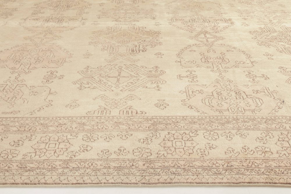 Oversized Antique Turkish Oushak Beige Handmade Wool Carpet BB6805