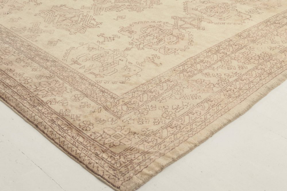 Oversized Antique Turkish Oushak Beige Handmade Wool Carpet BB6805