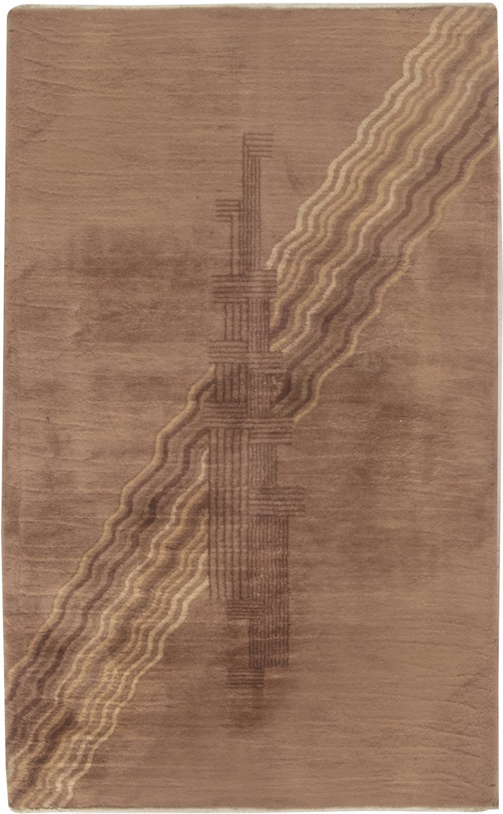 Mid-20th century Chinese Art Deco Handmade Wool Rug in Brown Shades BB6634