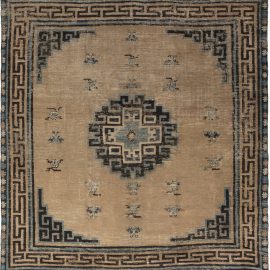 Chinese Vintage Abstract Brown Hand-Knotted Wool Rug Mongolian BB6602