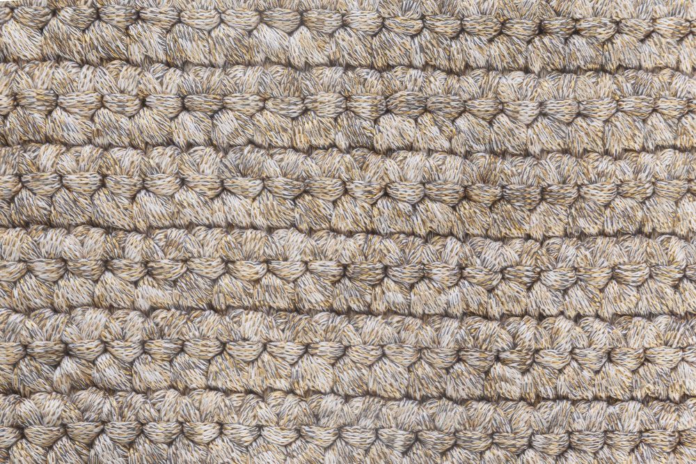 Contemporary Golden and Gray Hand Knotted Wool and Silk Rug N11844
