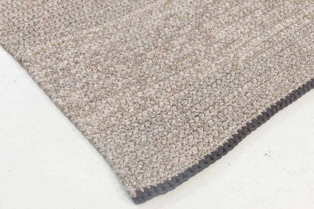 Contemporary Golden and Gray Hand Knotted Wool and Silk Rug N11844