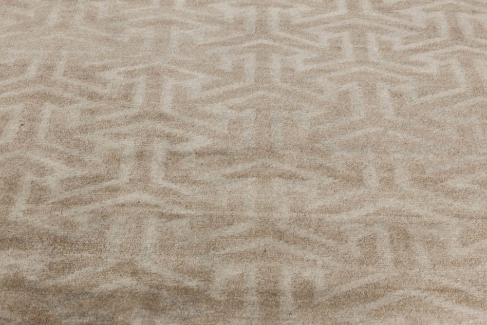 Doris Leslie Blau Collection Modern Geometric Tibetan Terra Rug in Natural Wool N11808
